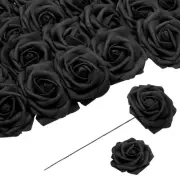 25pcs Foam Roses Artificial Flower Fake Roses with Stems, Black
