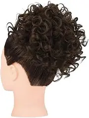 Women's Curly Hair Bun Wigs Messy Ponytail Hair Wrap Synthetic Hair Extension Drawstring Hair Bands Dark Brown 4#