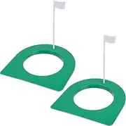 GORGECRAFT 2 Sets Green Plastic Golf Putting Cup Flag Putt Putter Golf Hole Training Aid with Removable Sign All-Direction Surface Regulation Practice Cup for Indoor Outdoor Men Women Office Backyard