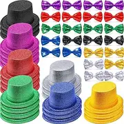 48 Pcs Party Costume Accessories, Include 24 Glitter Top Hat Tall Top Party Hats for Adults Kids and 24 Sequin Bow Ties Pre Tied Adjustable Bowtie for Halloween Christmas Birthday Party Decoration