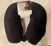 Sharper Image Microbead Travel Pillow Black Plush Fabric - NEW