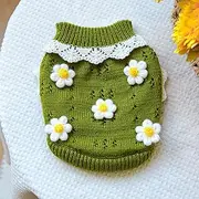 Little dog clothes, autumn and winter clothes, Pomeranian flower sweater, Teddy bear, French bucket, Chihuahua, puppy, small dog, thick design (Green)