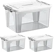 GUDAJIN 3 Pack Clear Storage Boxes with Lids, Stackable Large Moving Bins, Clear Organizing Containers, Home Plastic Storage Boxes, Stockpile Boxes for Clothes and Household Goods