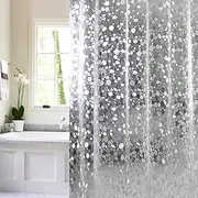 Shower Curtain, Jaragar Waterproof Mildewproof Semi Transparent PVC Shower Curtain with Crystal Stone Pattern Bath Accessories 71 x 71 inch with Plastic Hooks