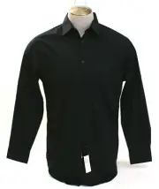 Geoffrey Beene Black Fitted Button Front Dress Shirt L 16 32/33 Men's NWT