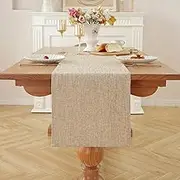 Alsoo Beige Linen Table Runners 72 Inches Long Rustic Small Table Runners Boho Farmhouse Table Runners for Dining Table Decor, Holiday Party and Wedding, 13x72 in