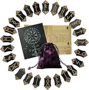 Runes Set, 25Pcs Wooden Viking Rune Stone Set with Guide Book, Velvet Bag, Norse Runas for Beginners,Witchcraft/Divination/Meditation/Spiritual