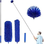 LAZYCOTTAGE Three-Piece Dust Collector, Handle, Thickened Telescopic Rod 15-110 Inches, Wet Cleaning And Dry Cleaning, Spider Web Brush Microfiber Vacuum Cleaner Ceiling Fan Vacuum Cleaner Exhaust Fan