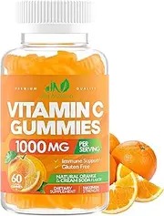 Vitamin C 1000mg Gummies with Zinc & Herbal Extracts – Immune Support for Adults & Kids - Great Tasting Orange Flavor – Gluten Free, Non-GMO – 45 Gummies