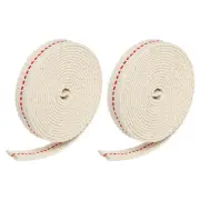 Cotton Oil Lamp Wick 1/2 Inch Flat Wide 2 Meter/6.5Ft Long Red Stitch, 2 Roll