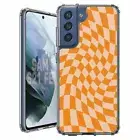For Samsung Galaxy S20 S21 S23 S24 FE 5g TPU Case+Glass(Twist Checker Orange)