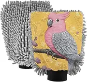 XYMZR Branch Parrot Yellow Absorbent Microfiber Car Wash Mitt, Funny Cute Anime Scratch Free for Cars Cleaning, Home Cleaning Mitts, 2 Pack, 10.24” L x 7.09” W
