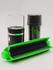 Pre Roll Set (3pc) Electric Grinder, Stash jar, NEON GREEN King Roller Machine