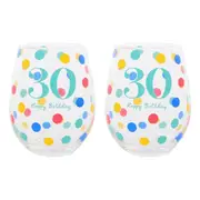 2PK Gibson Gifts 30 Birthday Party Stemless Glass Tumbler Drink Cup Drinkware