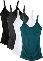[Daisity] Seamless Padded Nursing Tank Tops for Women Breastfeeding Maternity Camisole Bras Pack of 4