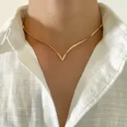V-shaped Snake Chain Fineness Stainless Steel Necklace Clavicular Chain Women