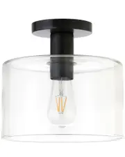 Abraham + Ivy Henri Matte Black Semi Flush Mount Ceiling Light With Clear Glass Shade