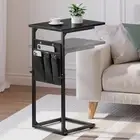 C Shaped End Table, 33"Tall Side Table for Couch, Adjustable Height Sofa Black