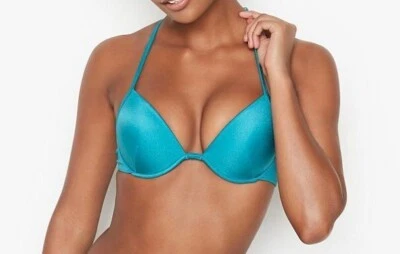 VICTORIA'S SECRET Shine Strap Full Cvg Push-Up Bikini Top Cosmo Blue 38C NEW