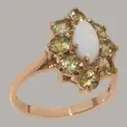 Solid 18k Rose Gold Natural Opal & Peridot Womens Cluster Ring - Sizes 4 to 12