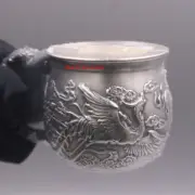 Solid 999 Fine Silver Tea Cup Heat Insulation Dragon Pattern With Handle Teacup