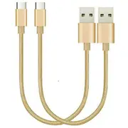 2 Pack 20cm Short Data Transfer Charger Charging USB Type C Phone Tablet Cable Cord Bulk Braided Gold Nylon