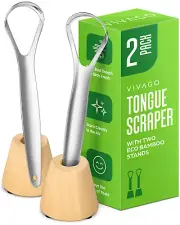 2PCS Tongue Scraper Adults with Holder Metal Cleaning Reducing Bad Breath
