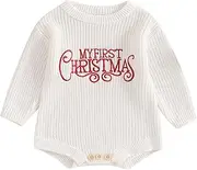 [MA&BABY] My First Christmas Baby Christmas Sweaters Letter Embroidered Long Sleeve Fall Winter Knitted Pullover