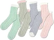 [AYNKH] Fluffy Socks, 4 Pairs Fluffy Soft Cozy Slipper Socks Fuzzy Socks for Women and Girls, Warm Thick Comfy Bed Stocking Plush Thermal for Winter, Christmas,Mum Mothers Day Gifts, Multicolour, One