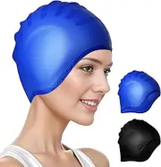 2 Pack Silicone Swim Cap with 3D Ear Protection Waterproof Swim Hats for Men Women Adults Youths