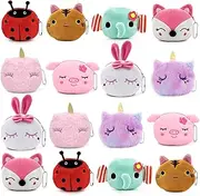 ZCOINS 16 Pack Small Cute Animal Coin Purse Pouch Bulk with Keychain for Kids Party Bag Fillers, Zipper Plush Animal Coin Purse Wallet Pouch for Bithday Party Favors Classroom Rewards School Kids