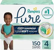 [Pampers] Diapers Size 4, 150 Count - Pure Protection Disposable Baby Diapers, Hypoallergenic and Unscented Protection (Packaging & Prints May Vary)
