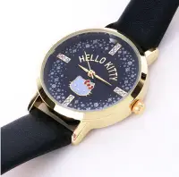 在飛比找Yahoo!奇摩拍賣優惠-現貨  日本三麗鷗Hello Kitty 金框黑面手錶 皮革
