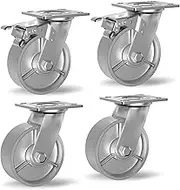 150mm Metal Castor Wheels, 6 Inch Steel Castors Set of 4 Heavy Duty - Swivel Casters with Brake, Locking Industrial Casters, Castor Wheels for Cart Toolbox Workbench Furniture, Total Capacity 2268kg