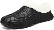 [Jakcuz] Men Clogs Winter Fur Lined Shoes Waterproof Flat House Slippers Non-Slip Bedroom Slides