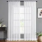 Semi White Sheer Curtains 84 Inches Length Linen Textured Window Treatment