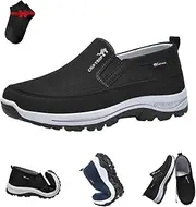 [LHHYSM] Men's Arch Support Slip-On Canvas Loafers,Outdoor Comfort Orthopedic Non Slip Sneakers,Mesh Breathable Walking Shoes Black, 8.5