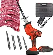 WhAeoy Electric Bone Cutting Machine, Portable Reciprocating Saw, Selt-locking, With 4 Saw Teeth, 1/2 Batteries, LED Lighting, 0-3000rpm Variable Speed, for Cutting Meat/Bones,1-Battery