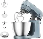 Kenwood Go KZM35.000GY, Stand Mixer with Space-Saving Design, Compact Kitchen Machine with 4L Bowl, 3 Adjustable Tools, Splashguard, 6 Speed, Elegant Metal Body with Carrying Handle, 800W, Storm Blue