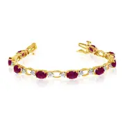 7" 14K Yellow Gold Natural Oval Ruby & Diamond Tennis Bracelet TB1166X-07