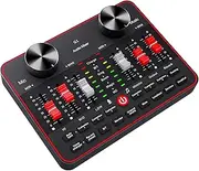 Audio Mixer, Sound Board for Pc/Phone Live Streaming Singing Gaming, Audio Interface for 3.5mm Microphone, Live Sound Card with DJ Mixer Effects & Voice Changer, Denoise, Bluetooth Podcast Mixer