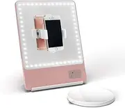 Riki Skinny Smart Vanity Mirror with HD LEDs, Magnifying Mirror Attachment, Phone Holder and Bluetooth Control (10x Magnification, Rose Gold)