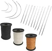 SourceTon Professional 17-Piece Heavy Duty Sewing Kit | 7 Nickel-Plated Leather Needles + 3-Color 50yd Nylon Thread | Upholstery, Canvas, Leather, Mattress Repair & Craft Tools Set