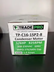 Condenser Fan Motor TP-C16-1SP2-8 Tradepro 1/6 Hp Single Speed 825 Rpm HVAC