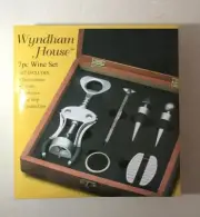 New Wyndham House 7 Pc Wine Set Thermometer Corks Corkscrew Wooden Case Box 1