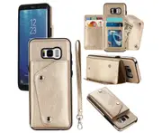 Case for Samsung Galaxy S8, Leather Wallet Case With Card Pockets Back Flip Shockproof Cover Case-Gold