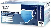 3 Ply Ultra Health Level 2 Face Masks Ear Loops, Anti-Fog, Latex-Free, Fluid Resistant, Disposable, Dust Protection, Safety Masks (Box of 50)