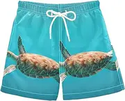 [RPLIFE] Swimming Shorts for Boys, Anti Chafe Swim Trunks Boys 2 T, Turtle Deep Sea Blue