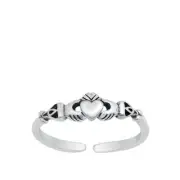 .925 Sterling Silver Claddagh Heart Toe Ring - New Adjustable Sizes