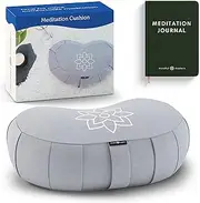 Mindful & Modern Large Meditation Cushion | Zafu Yoga Bolster Meditation Floor Pillow Seat | Buckwheat Hull Filled Crescent Shaped Cushion with Removable Washable Cover + Carry Handle